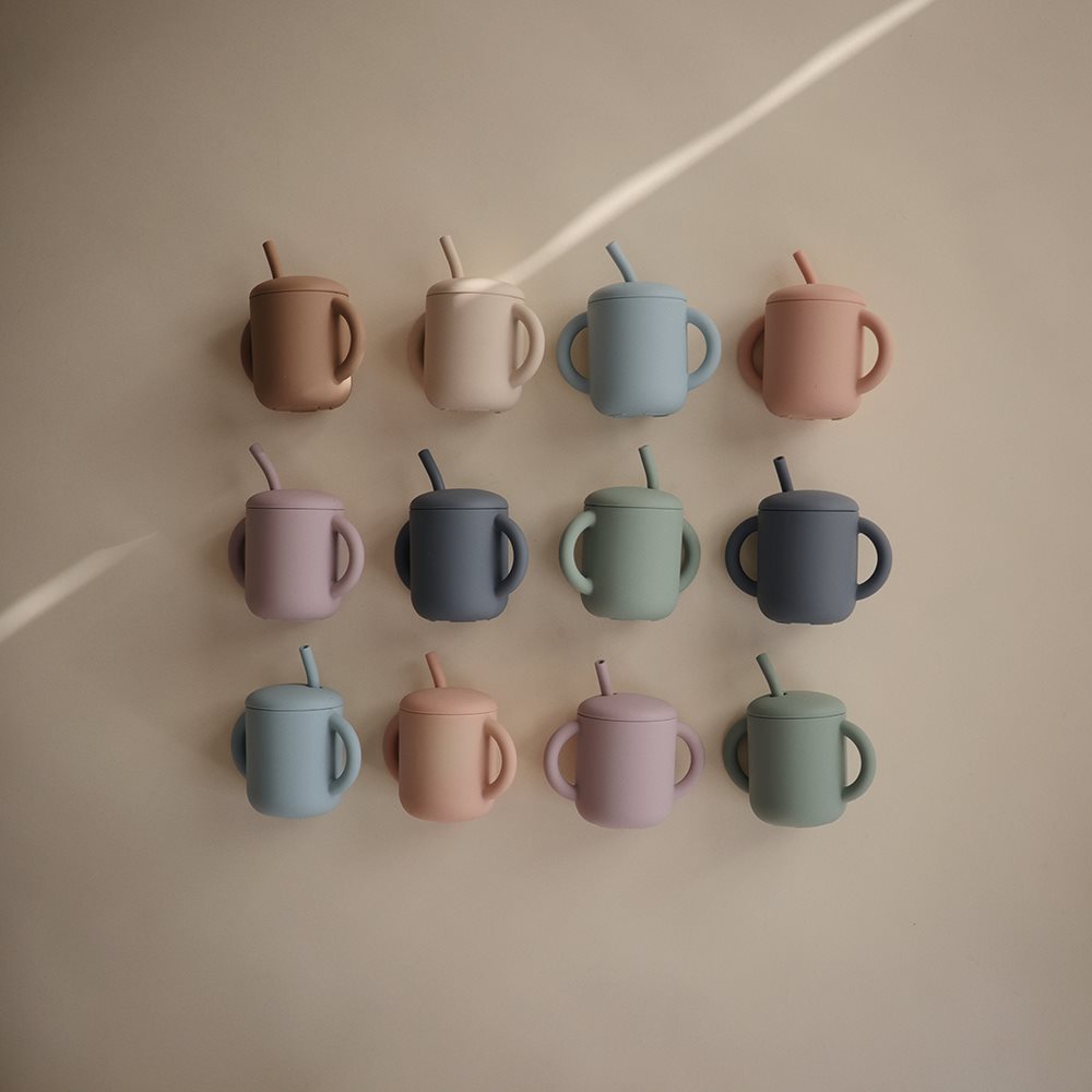 Silicone Training Cup + Straw - Cambridge Blue - Mushie