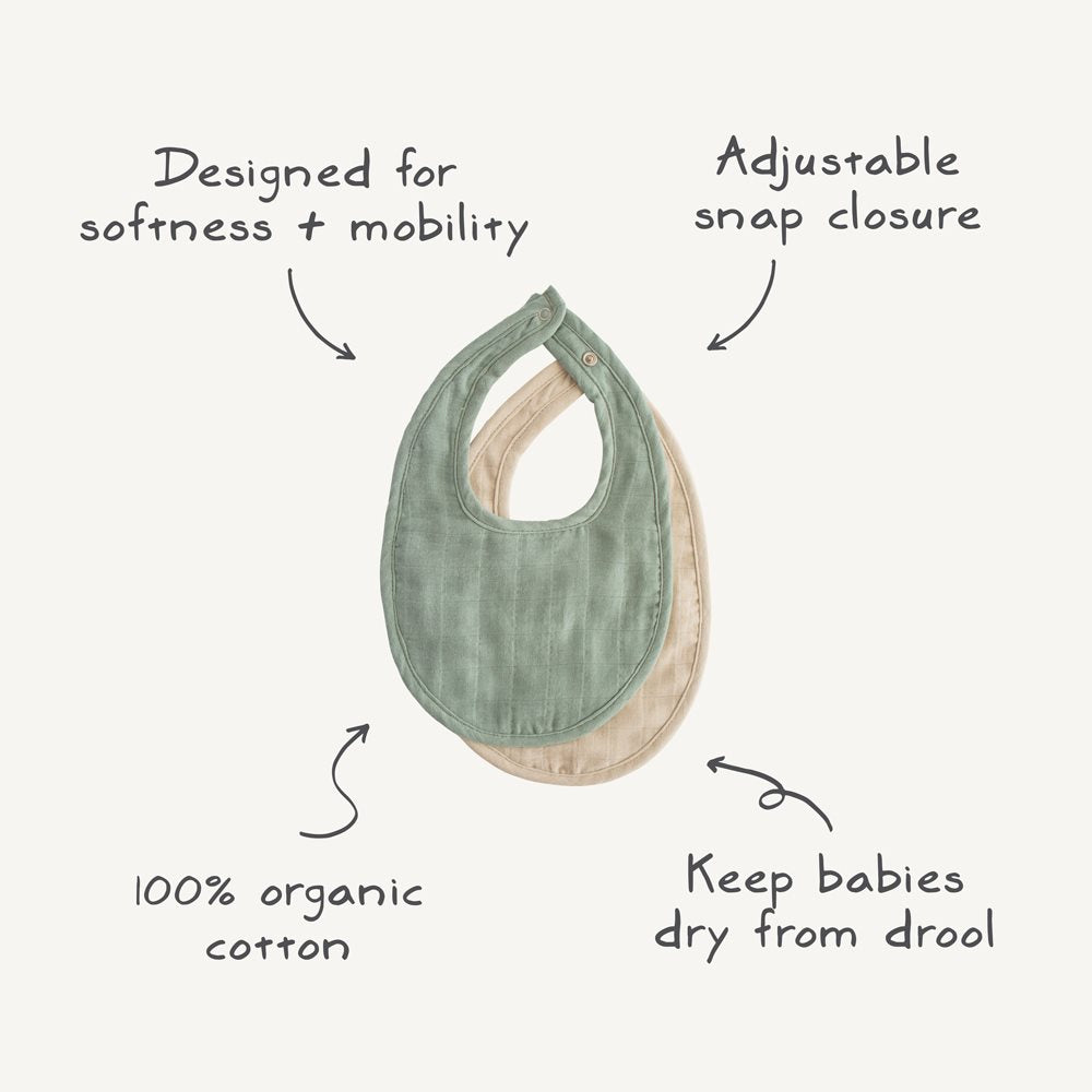 Muslin Bib 2-pack - Roman Green/Fog - Mushie