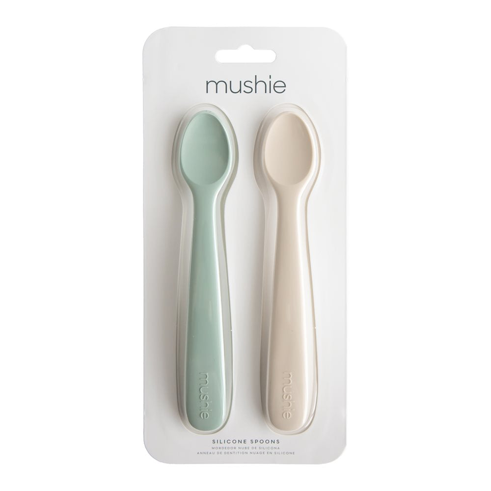Silicone Feeding Spoons 2-pack - Cambridge Blue/Shifting Sand - Mushie
