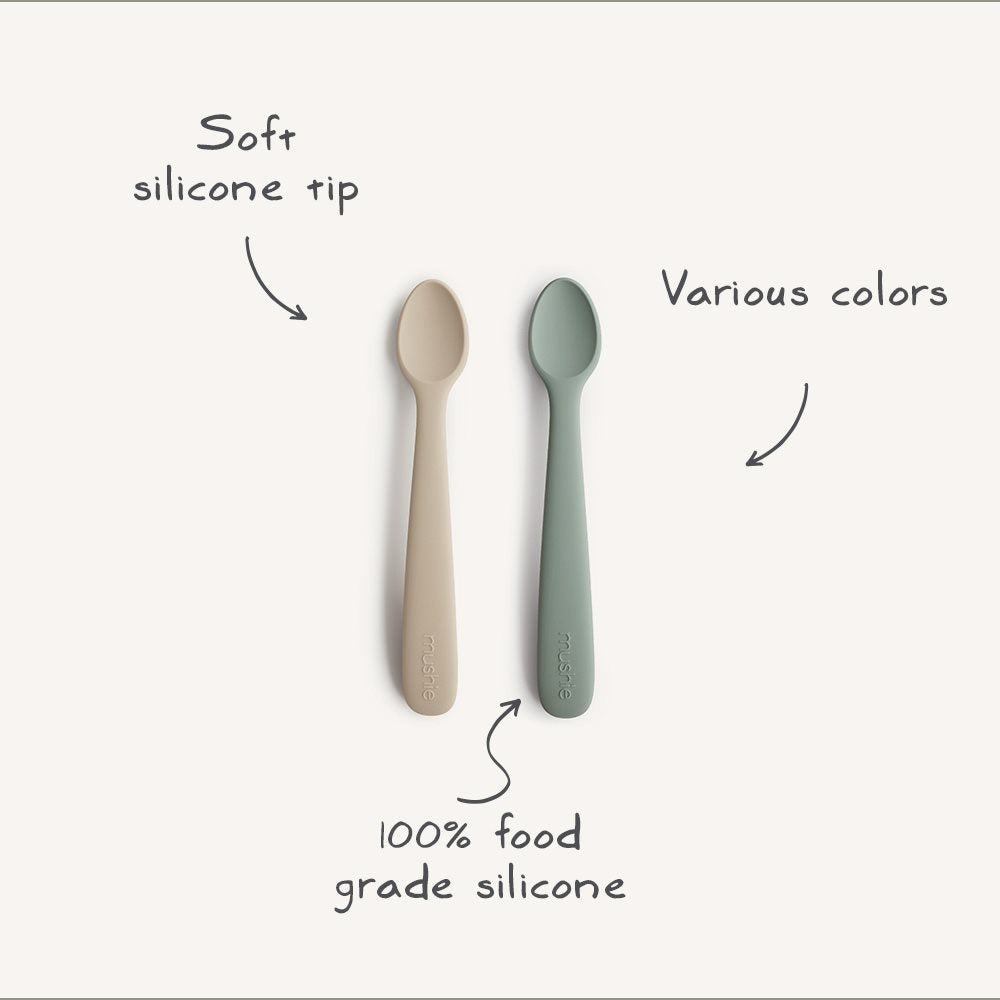 Silicone Feeding Spoons 2-pack - Cambridge Blue/Shifting Sand - Mushie