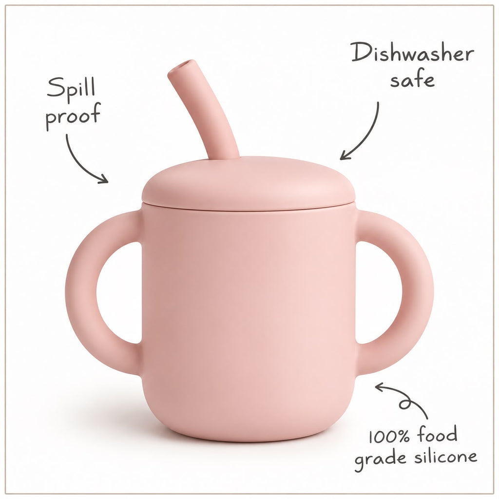 Silicone Training Cup + Straw – Blush - Mushie