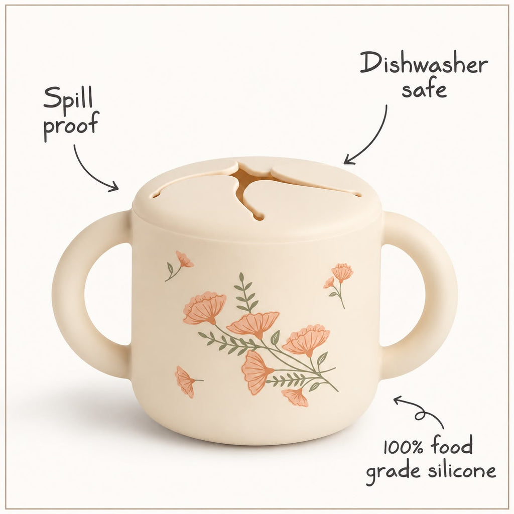Silicone Snack Cup - Pink Flowers - Mushie