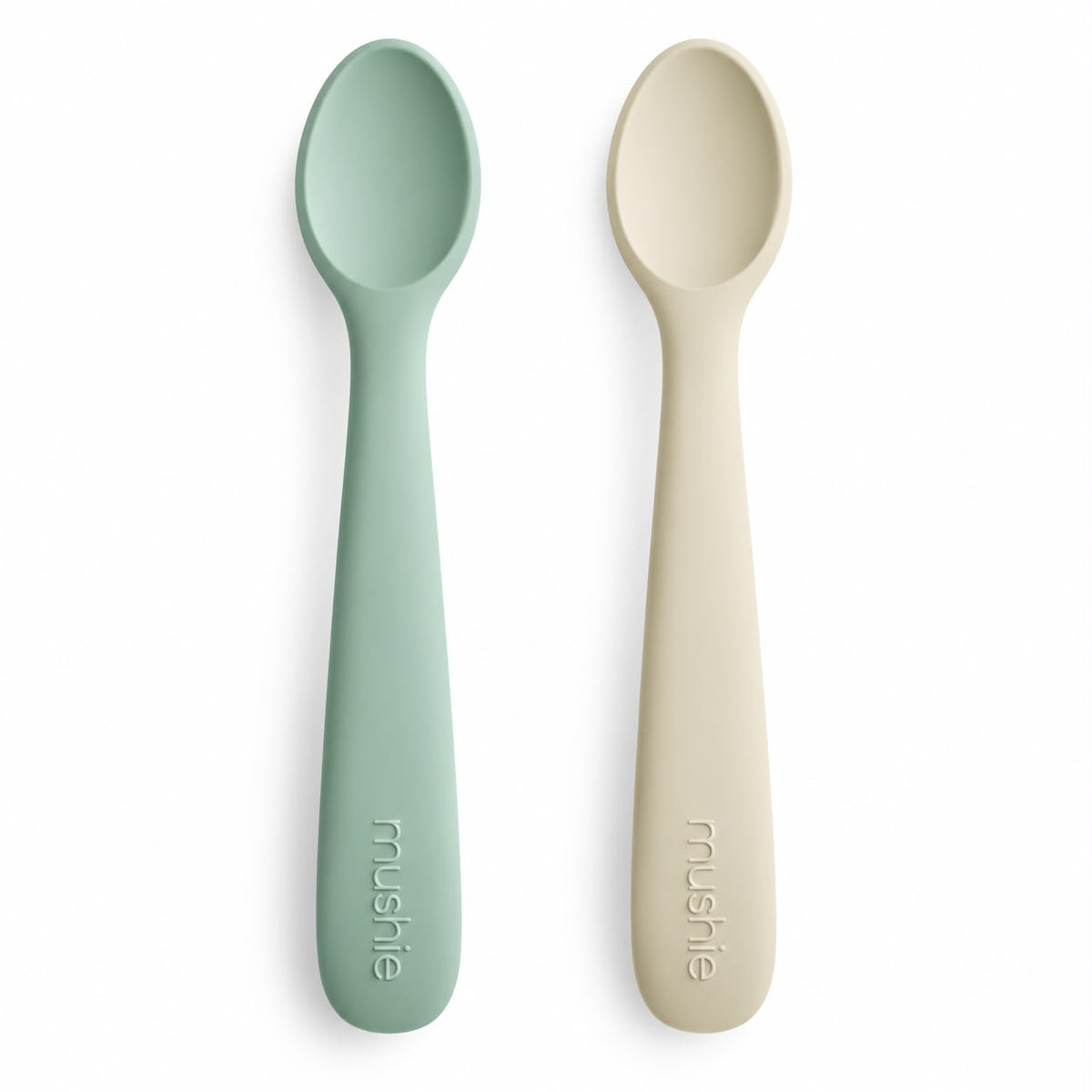 Silicone Feeding Spoons 2-pack - Cambridge Blue/Shifting Sand - Mushie